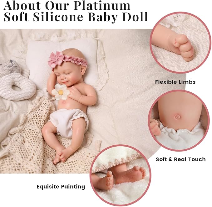 BABESIDE Full Body Silicone Reborn Baby Dolls - 12 Inch (Weight 3 lb) Weighted Full Silicone Realistic-Newborn Baby Doll Real Life Baby Dolls with Complete Accessories & Gift Box
