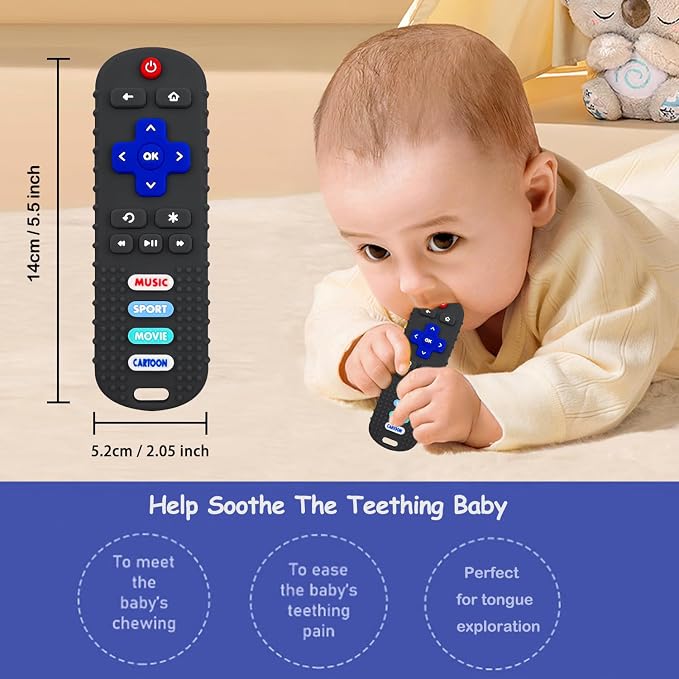ROBBEAR Baby Teething Toys, Soft Silicone Remote Control Teether for Babies 3 6 12 18 Months, TV Remote Control Shape Infant Chew Sensory Toys for Boys and Girls, Baby Teething Relief, BPA Free