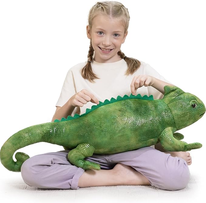 Giant Lizard Stuffed Animal, 31.5" Cute Large Iguana Plush Pillow for Kids Boys Girls, Huge Soft Stuffed Chameleon for Christmas Birthday Gift, Realistic Stuffed Reptile Toy for Animal Lover