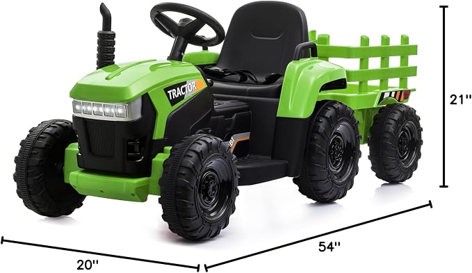 TOBBI Kids Electric Toy Tractor, 12V Battery-Powered Toddlers Ride On Car to Drive, Motorized Trailer Vehicle with 35W Dual Motor/6-Wheels/3-Speeds/LED & Horn Functions for Chirdren Aged 3-8-Green