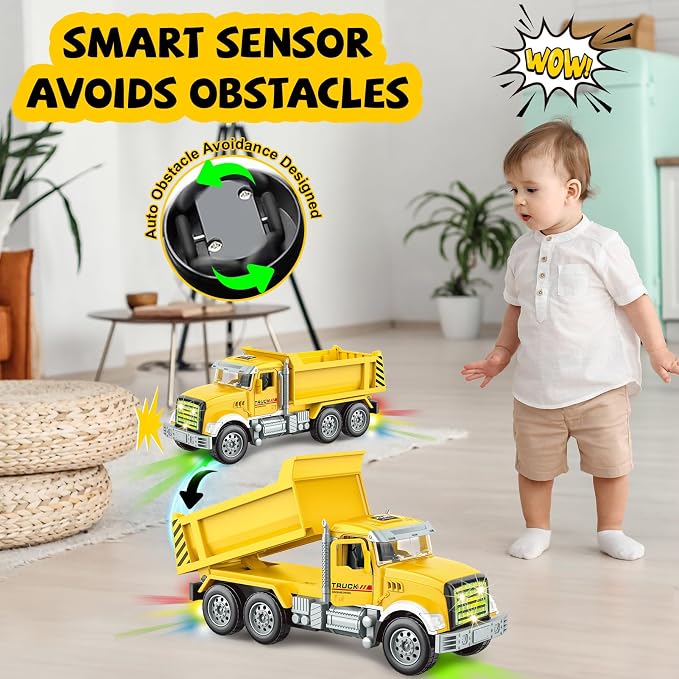 Car Toys for Toddlers, Dump Truck Toy with 1 Self-Lifting Bed, Lights Music Toy Trucks Construction Vehicle with 2 Opening Doors,Toys for 3 4 5 6 Year Old Boy Girl, Kids Christmas Birthday Gifts