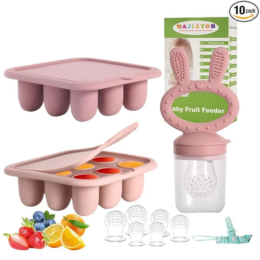 Baby Breastmilk Popsicle Molds & Baby Fruit Feeder (3 Pack), Baby Food Freezer Tray Storage Containers, Silicone Teething Pacifier Feeder and Teether for Babies,Baby Feeder-Pink