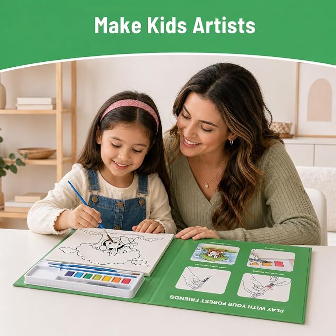 Forest Friends Water Coloring Book for Kids, Multicolor DIY Picture Book with Fast-Drying and Multicolor Designs for Creative Fun, Creative Forest Animals Gift for Toddlers