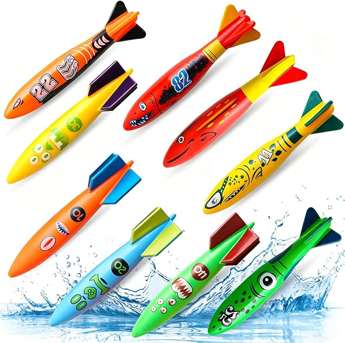 Dive Rings Pool Toys Adults, 9 Pcs Diving Pool Toy for Kids Ages 4-8, Shark Torpedo Dive Set, Octopus Toddler Water Fun Toys, Summer Essentials Underwater Swimming Throwing Gifts for Boys & Girls