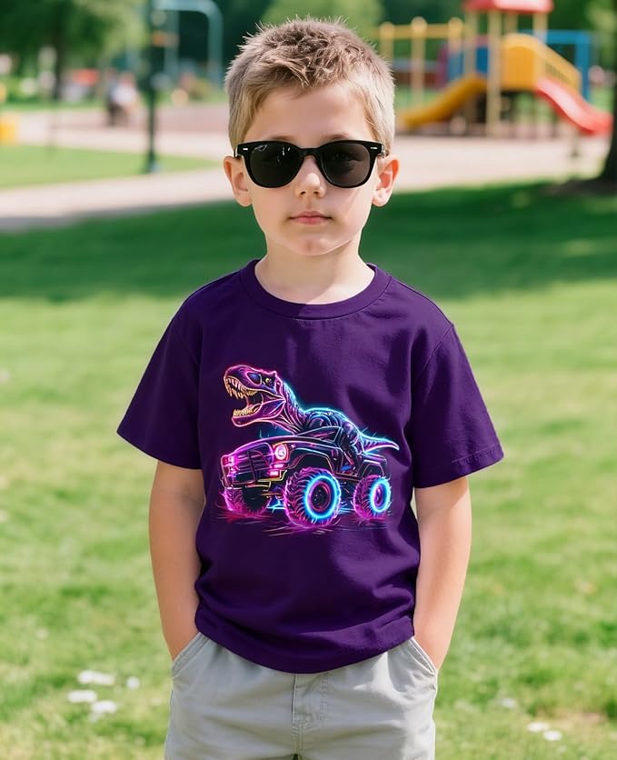Lovekider Cotton Shirt for 3-6T Boys Truck Dinosaur Toddler Kids T-Shirt Short Sleeve Excavator Construction T-Rex Tee Shirts