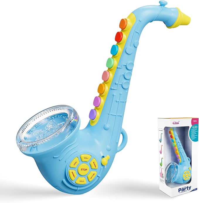 Contixo KT1 Toy Saxophone, Blue Digital Saxaboom, Trumpet, Clarinet with Light & Sound, Early Education Musical Instrument Gift for Toddlers Kids Girls Boys