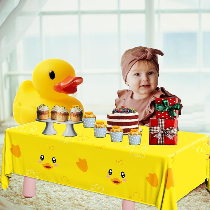 3pcs Yellow Duckie Table Cover, Waterproof & Easy to Clean, 70.8x42.5 inches, Duck-themed Tablecloth for Parties, Baby Showers, Gender Reveals