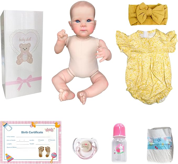FOCKOF Realistic Reborn Baby Dolls-18 Inch Realistic Baby Doll Girls Soft Cloth Body Reborn Baby with Gift Box for Kids Age 3+