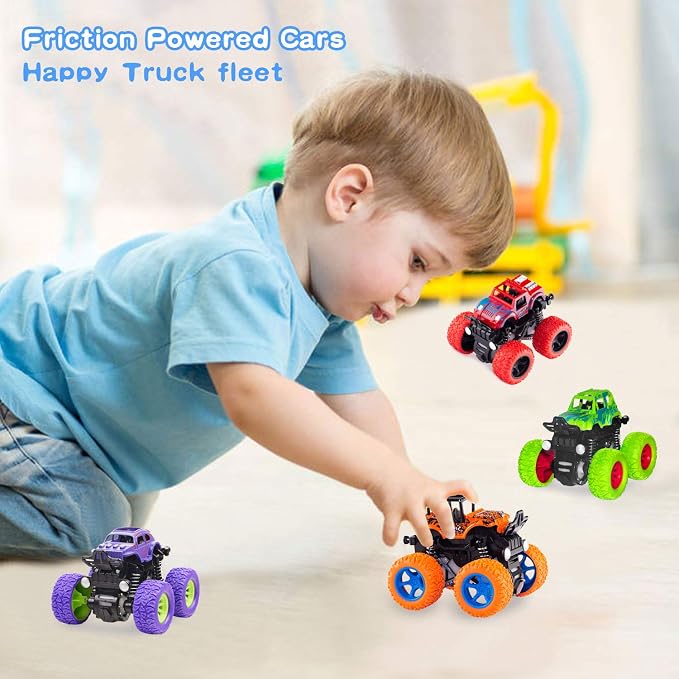 Monster Truck Toys - Friction Powered Toy Cars Push and Go Trucks Toy for Toddlers Kids Age 2-4 3-5 4-7 Best Christmas Birthday Party Children's Day Gift for Boys Girls 2 3 4 5 6 7 Year Old 4-Pack