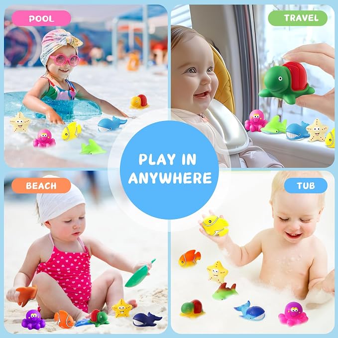 Color Changing No Hole Bath Toys for Kids, Toddler Bath Toys for Water Table Sea Creatures Pool Water Toys Bathtub Beach Sea Animal with Drying Bag
