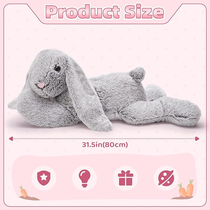BENINY 31 Inch Large Bunny Stuffed Animal, Giant Easter Rabbit Plush Toy, Big Soft Cuddly Bunny Pillow Gift for Girls, Boys, Kids, Birthday and Christmas