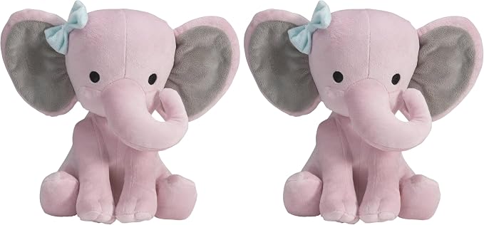 Bedtime Originals Twinkle Toes Pink Elephant Plush, Hazel, 1 Count (Pack of 2)