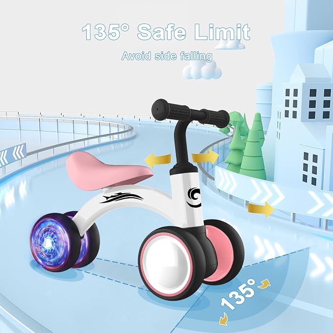 Gamfeiny Colorful Lighting Baby Balance Bike Toys for 1 Year Old Boy Girl Gifts, 10-36 Month Toddler Balance Bike, No Pedal 4 Silence Wheels & Soft Seat First Riding on Toys, 1st Birthday Gifts