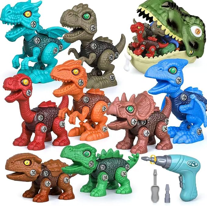 Drefirsa Dinosaur Toys for Kids Age 3-5 5-7, 8Pcs Take Apart Dinosaur Set | Trex Storage Case, Electric Drill Toy, STEM Building Toy, Christmas Birthday Gift for 3 4 5 6 Year Old Boy, Party Favor