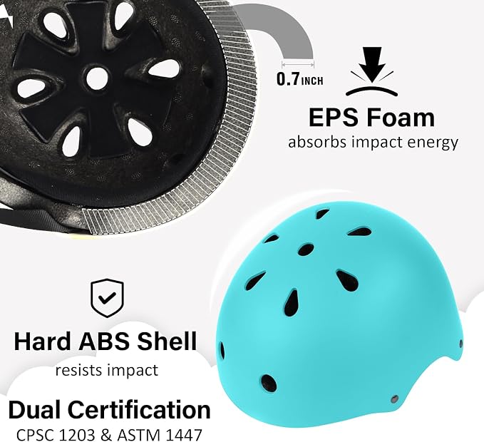 Skateboard Bike Helmet, Lightweight Adjustable, Multi-Sport for Bicycle Skate Scooter, 3 Sizes for Adult Youth & Kids