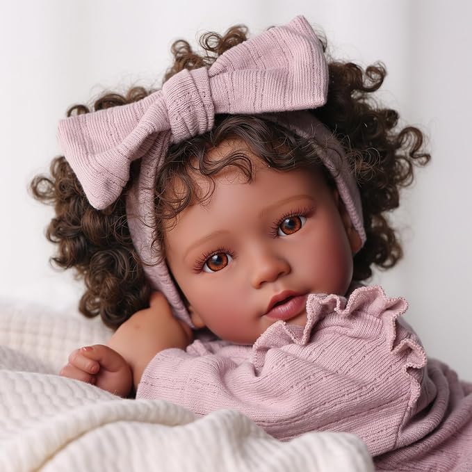 BABESIDE Reborn Baby Dolls Black Girl Callie - 20 Inch Soft Body Realistic Baby Doll Handmade Real Life Baby Dolls with Clothes and Toy Gift for Kids Age 3+