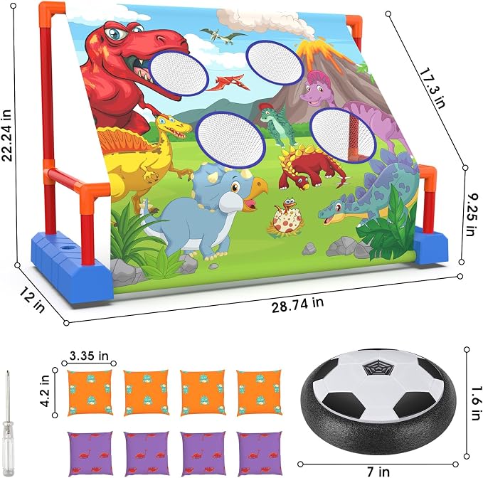 Ocditikl 2-in-1 Moving Kick Toss Games for Kids Ages 4-12, Light Up Hover Soccer Ball with Animal Bean Bag Toss, Indoor Outdoor Birthday Toys for 4 5 6 7 8 9 10 11 12 Year Old Boys Girls