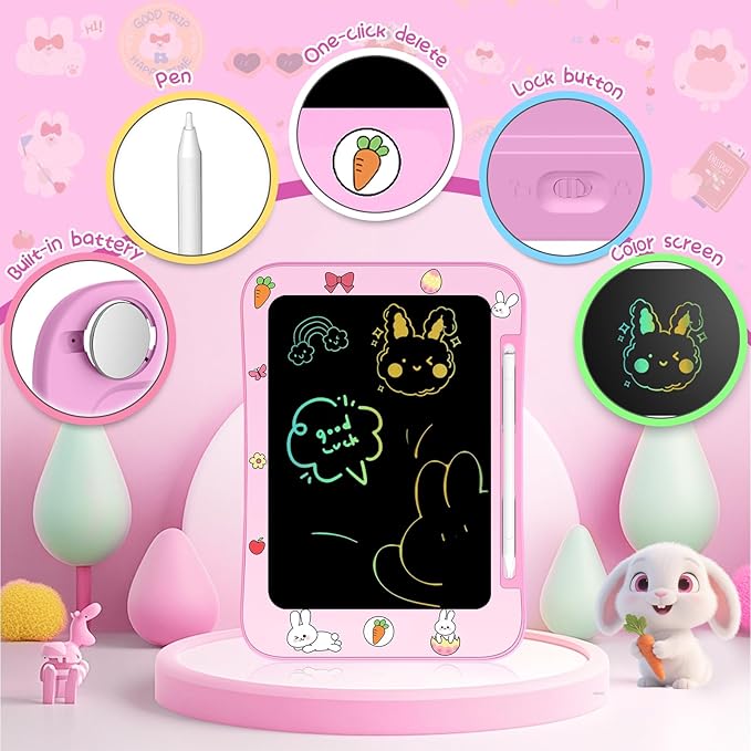 [2 Pack] Genialba LCD Writing Tablet for Kids, Colorful Screen Drawing Board for 3-7 Year Old Boys & Girls - Educational Toys for Birthday & Christmas (Unicorn&Rabbit)