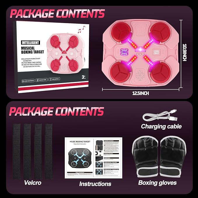 Music Boxing Machine for Kids, Wall Mounted Bluetooth Smart Punching Pad Kids Boxing Training Workout Equipment with Boxing Glove, Birthday Gifts Sport Toys for Boys Girls 5 6 7 8 9 10 11 12 Year Old