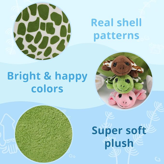 6Pcs Turtle Stuffed Animals with 3 Baby Turtles & 2 Eggs,14" Sea Turtle Plush Pillow Toy with with Zipper Belly, Nesting Ocean Animal Toy for Kids, Birthday Christmas