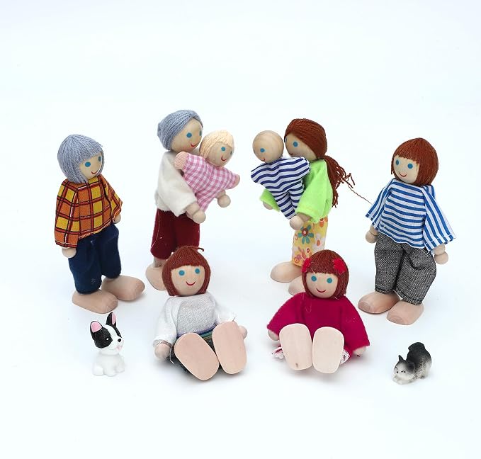 ONEST 10 Pieces Wooden Dollhouse Family Set Mini People Figures Sets Dollhouse Dolls Wooden Doll Family Pretend Play Figures Accessories for Pretend Doll House