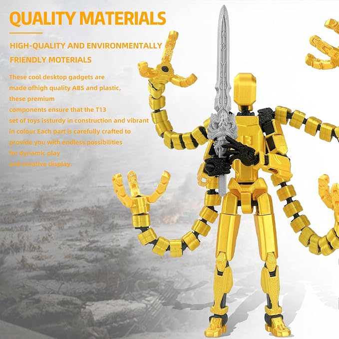 T13 Already Assembled Action Figure Accessories, T13 Multi-Jointed Movable,for Collectors Desktop Decorations t-13 Movability 3D Printed Toys (Yellow, 7.2inch)