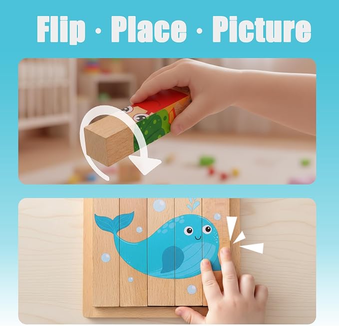 4 in 1 Montessori Wooden Puzzle Toy for Toddlers Ages 2 and Up – Educational Toys for Kids, Toddler Puzzle Toy for Early Learning & Fine Motor Development-Ocean Creatures