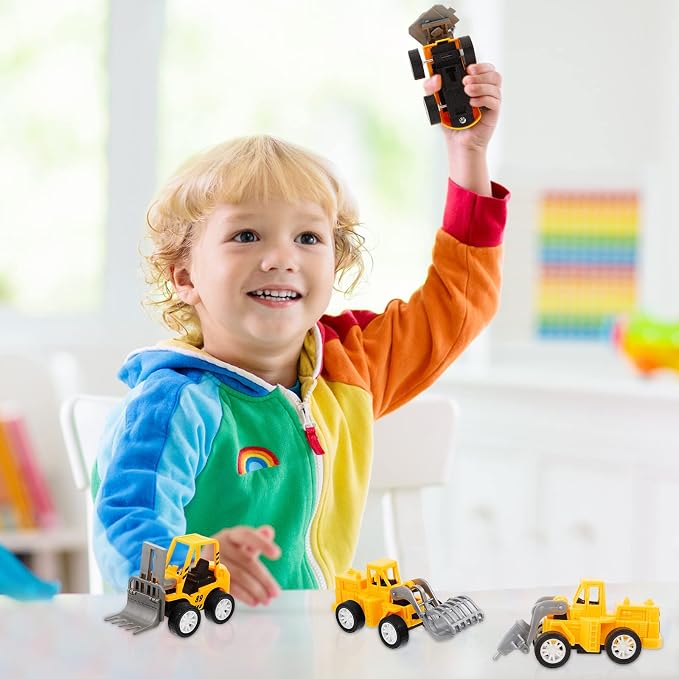 72 Pcs Construction Party Favors for Boys, Mini Construction Vehicles Children's Day Gift, Mini Pull Back Cars Excavator Toys Small Trucks Bulk for Kids Girls Birthday Cake Toppers (Full Set)