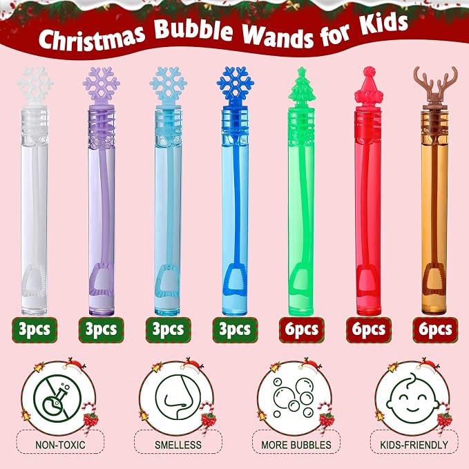 Christmas Party Favors Mini Bubble Wands for Kids 30PCS Christmas Stocking Stuffers Goodie Bags Stuffers Small Bubbles in Bulk for Classroom Prizes Outdoor Toys Student Gifts for Toddlers Girls Boys