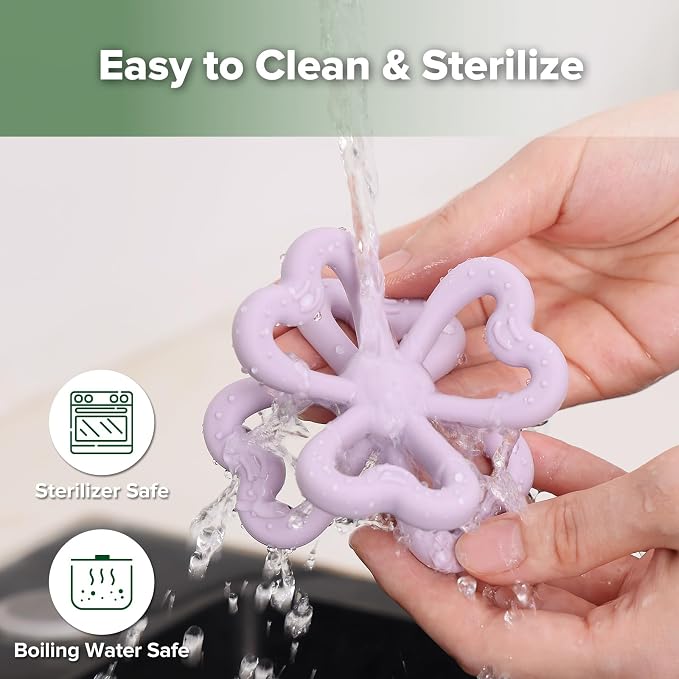 Haakaa Silicone Clover Teether - Food Grade Silicone Teething Toys for Babies 3-6 Months 6-12 Months, Soft & Easy Hold Chew Toy for Infant, BPA Free (Lavender)