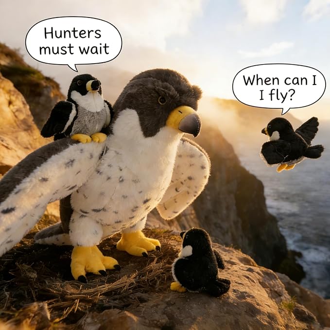 MaoGoLan 4 Pcs Peregrine Falcon Stuffed Animals Bulk with 3 Baby Birds Inside, 18 inch Giant Plush Falcon Toys Set Funny Stuffed Eagle Christmas Mother's Day