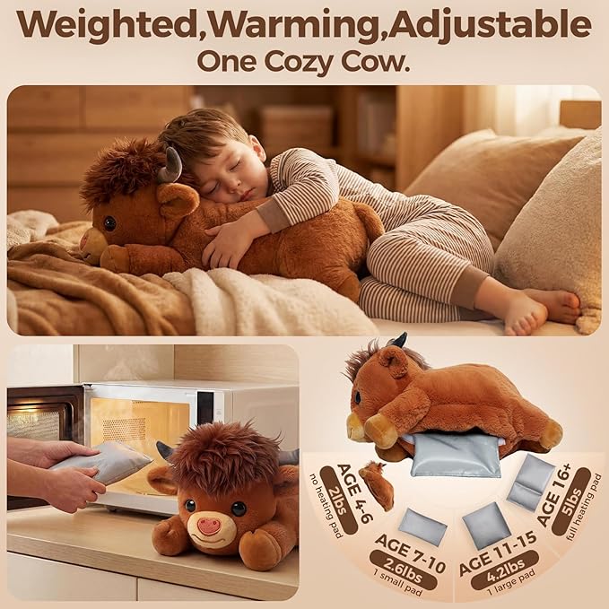 Mewaii Huggwaii Weighted Stuffed Animals with Microwavable Heating Pad - 5 lbs Adjustable, Heatable & Coolable Stuffed Animal for Realistic Hug, Removable Inner Pad, Plush Gifts for Kids (23 Inch)