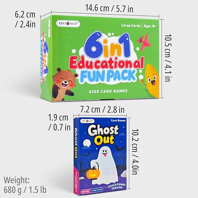 Educational 6 in 1 Kids Card Games, Alphabet & Simple Math, Large Cards | 6 Themes Designed With Mordern Education Concepts, Go Fish, New Old Maid, Gift for Kids 4+, Card Holders Included