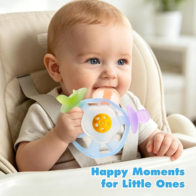 Baby Silicone Teether, Food-Grade Soft Silicone Teething and Sensory Toy, BPA-Free and Non-Toxic, Relieves Baby's Teething Discomfort, Featuring 4 Different Shapes of Teethers
