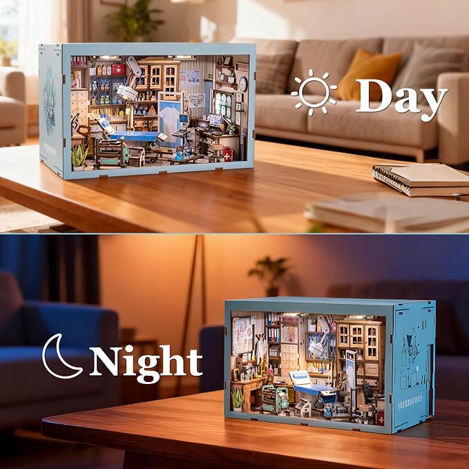 fifijoy Book Nook Kit - DIY Miniature House Doctors Clinic Dollhouse Kit for Adults, Book Nook Tiny House Bookshelf Decor Creative 3D Wooden Puzzle, Gifts for Family, Friends (Doctor's Office)