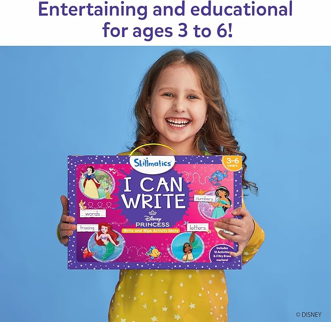 Skillmatics I Can Write Disney Princess - Reusable Preschool Learning Activities, Educational Toys & Games, Handwriting Aid, Back to School, Screen-Free Fun, Gift for Students, Kids, Toddlers Ages 3-6