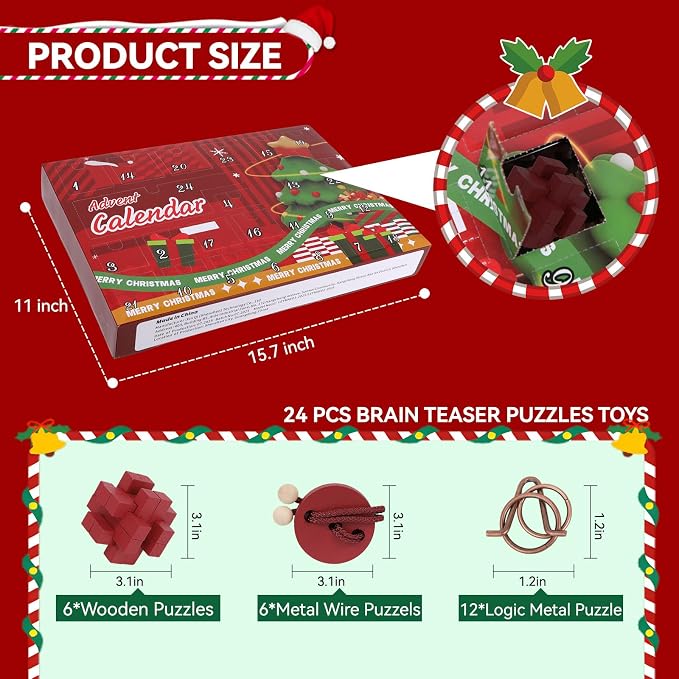 24 Pcs Brain Teaser Puzzles for Adults - Metal & Wooden 3D IQ Test Logic Game, Unlock Interlocking Brain Puzzle Toys for Teens Kids, Smart Educational Desk Toy for Mind Challenges