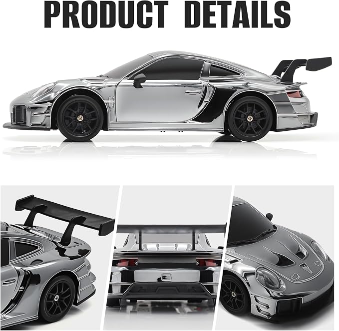 RC Drift Car, 1:24 4WD Remote Control Cars Vehicle with LED Light,2.4GHz 20KM/H High Speed RC Cars with Two Batteries & Drifting Tires Racing Sport Toy for Adults Boys Girls Kids Silve