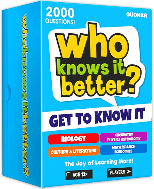 QUOKKA Board Games for Kids 8-12 – Set of 4 Family Card Games for Kids and Adults – Trivia Cards for Family Game Night – Who Knows It Better – 2000+ Questions Across Biology, Culture, STEM and Math
