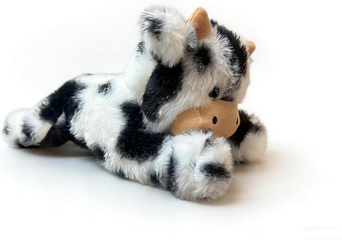 Cute Cow Plush Stuffed Animal Doll Toy 10 inch for Girls Boys One Pieces（Each one has a Different Pattern） (pa Cow bd Black)