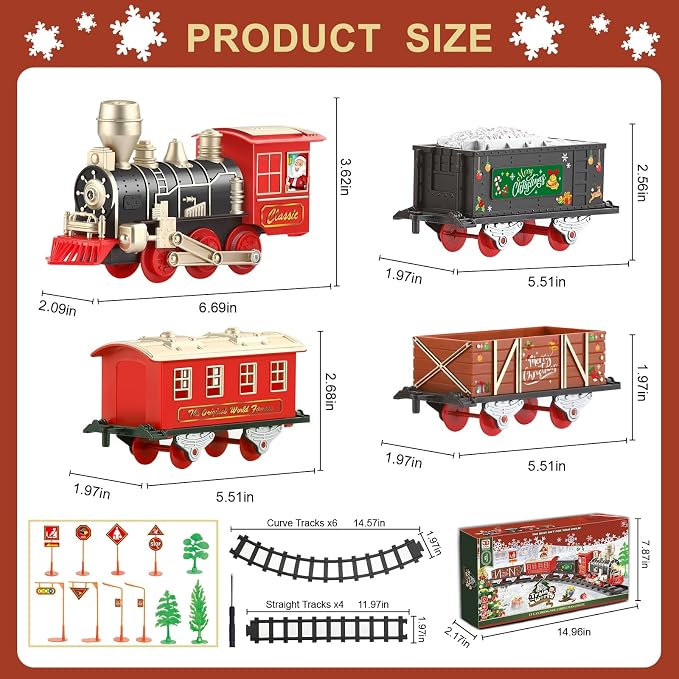 JQ JUQU Electric Train Set for Kids Ages 4-8 with Lights and Music - 20-Piece Toy Train and Tracks Set for Children, Compatible for Christmas Tree and Year-Round Play