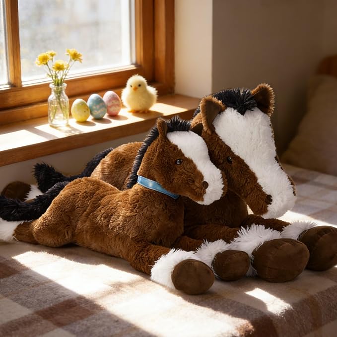 MaoGoLan Large Horse Stuffed Animal, Big Horse Plush Toy, Ridable Stuffy Pony for Girl Boy Kid, Coffee Stuffed Pony Plush Pillow for Mother's Day Birthday Gifts Baby Shower Party Decor, 47 inches