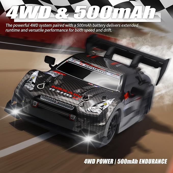 RC Drift Car, 1:24 Scale Remote Control Vehicle for Kids,2.4GHz 20KM/H 4WD High Speed RC Cars with LED Light, Two Batteries & Drifting Tires Racing Sport Toy Cars for Adults Boys Girls Kids 8601BK