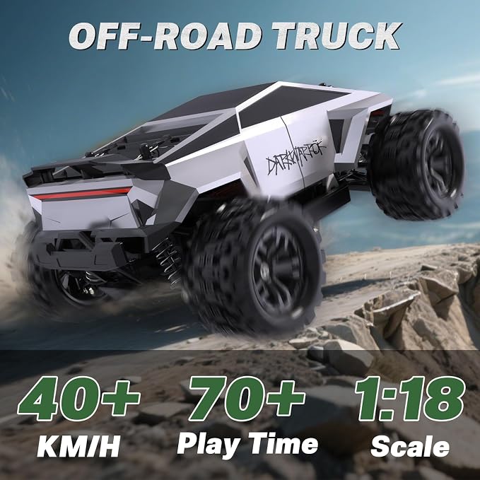 Fast RC Cars for Adult, 1:18 Fast Remote Control Car 40KMH, 2.4GHz High Speed RC Truck 4WD, Waterproof Monster RC Truck with 2 Rechargeable Batteries, Birthday Gifts for for 8+ Year Old Boys Adults