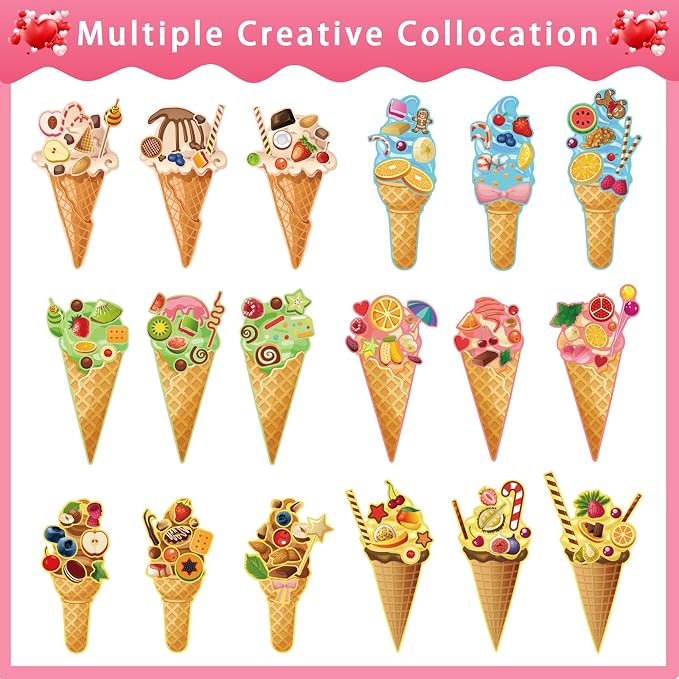24 Sheets Ice Cream Stickers, Make-a-face Stickers for Kids Toddlers, Make Your Own Mix and Match Stickers, DIY Summer Ice Cream Stickers for Birthday Party Games Teacher Reaward