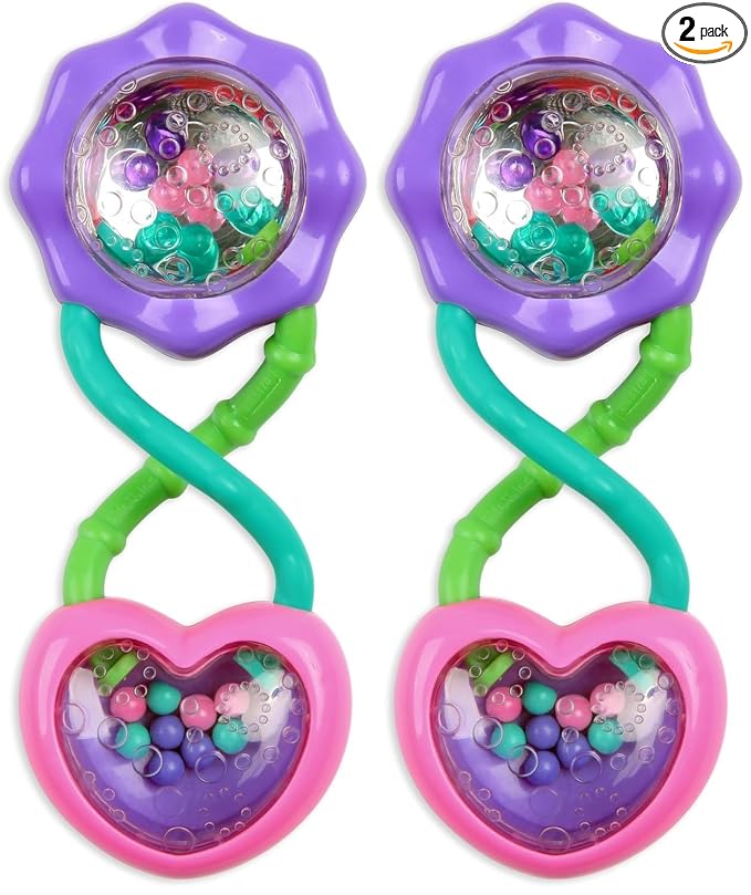 Bright Starts Rattle and Shake Barbell Toy - Pretty in Pink, Ages 3 Months + (Pack of 2)