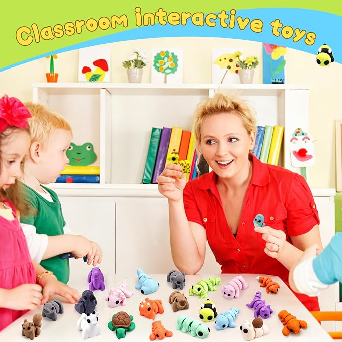 50 pcs Animal Figurines, 3D Printed Animal Figurines Set, Articulated, Party Favors, Pocket Fidget Toys Bulk, Goodie Bag Stuffers, Exchange Gifts, Desk Pets, Classroom Rewards for Kids
