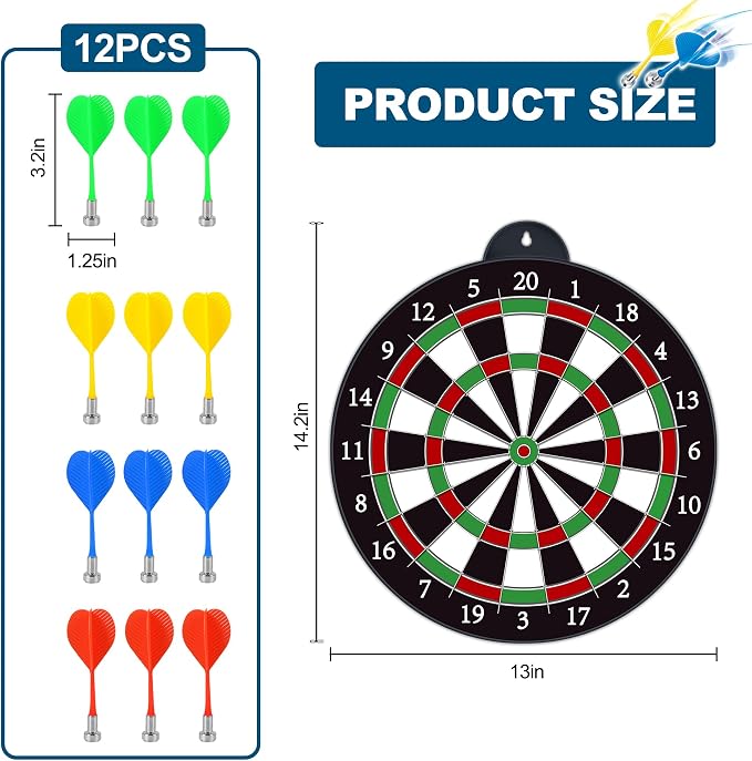 Dart Board - 12pcs Magnetic Darts - Excellent Indoor Game and Party Games - Gifts for 5 6 7 8 9 10 11 12 Year Old Boy Kids