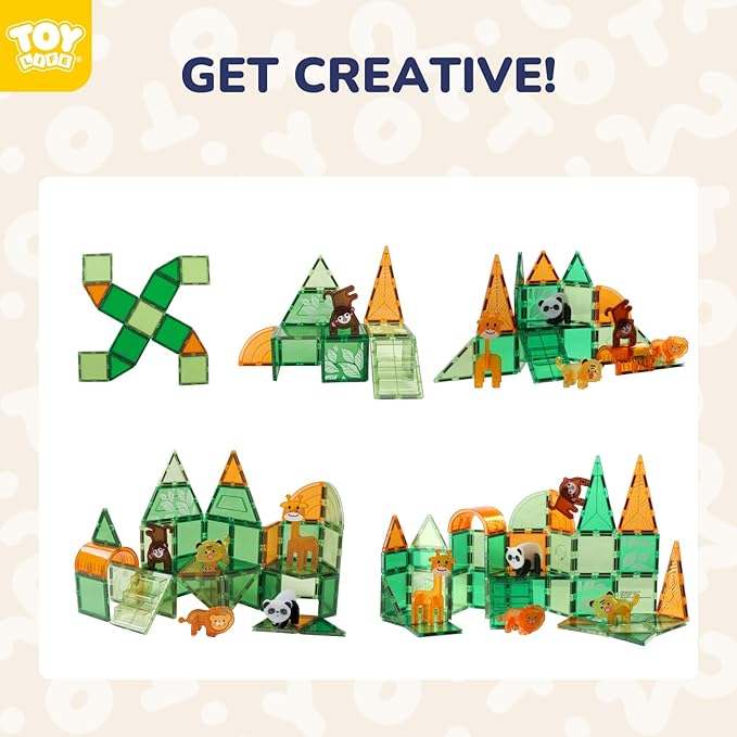 TOY Life 56 Pcs Magnetic Tiles Animals for Toddlers 3-5 Magnet Blocks for Kids Ages 4-8 STEM Magnet Tile Toys Building Tiles Set Christmas Birthday Gift for Boys and Girls