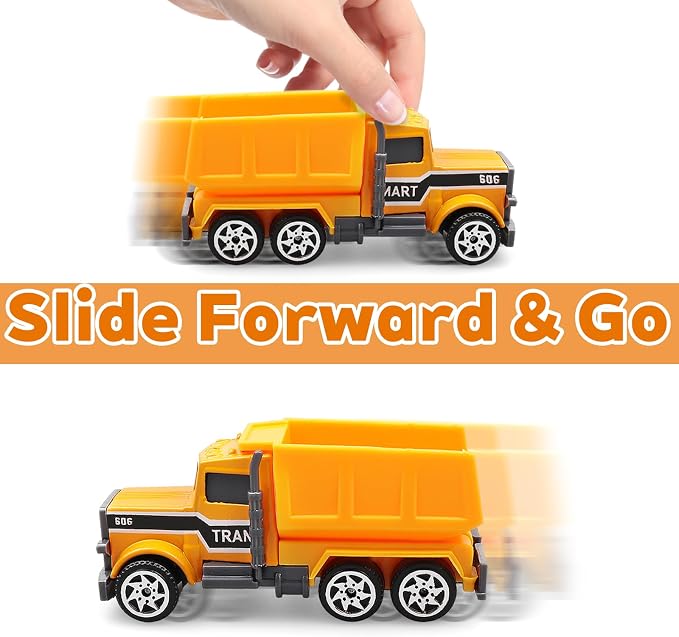 6 Pack Diecast Construction Vehicle Toys – Mini Construction Truck Set with Excavator, Dump Truck, Bulldozer & Mixer for Boys Girls Ages 3+, Birthday Party Favors & Goodie Bag Stuffers